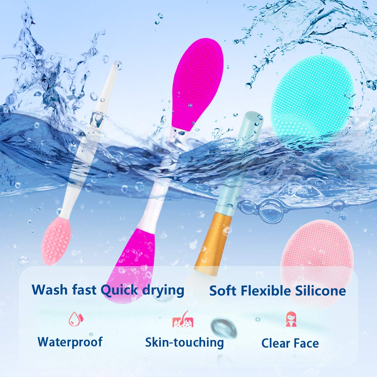 5PCS Silicone Face Scrubber Set, Lip Scrub Brush, Silicone Face Cleansing Brush, Face Applicator Tool and 2PCS Silicone Exfoliating Face Brush for Men Women