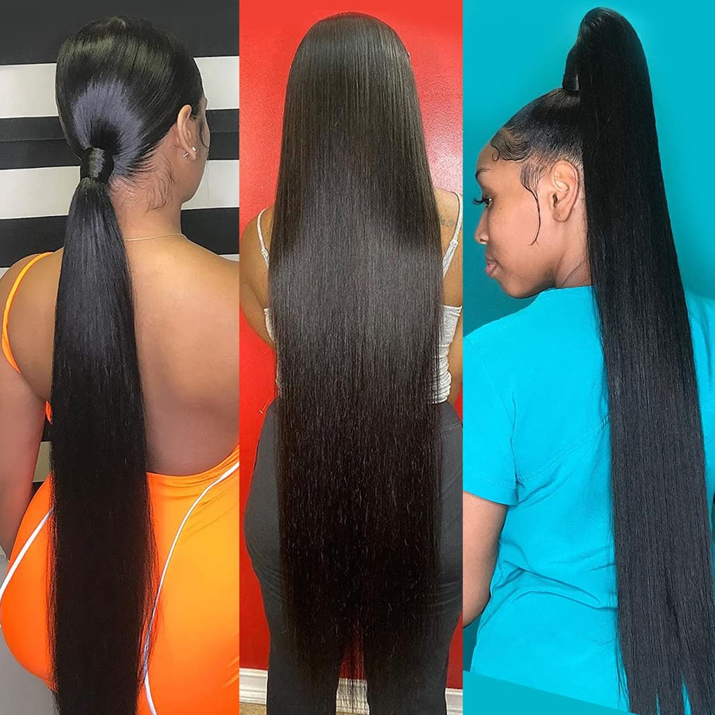 Younsolo Straight Bundles Human Hair 4 Bundles 20 22 24 26 Inches Straight Hair Bundles Brazilian Virgin Hair Natural Black Color Bundles