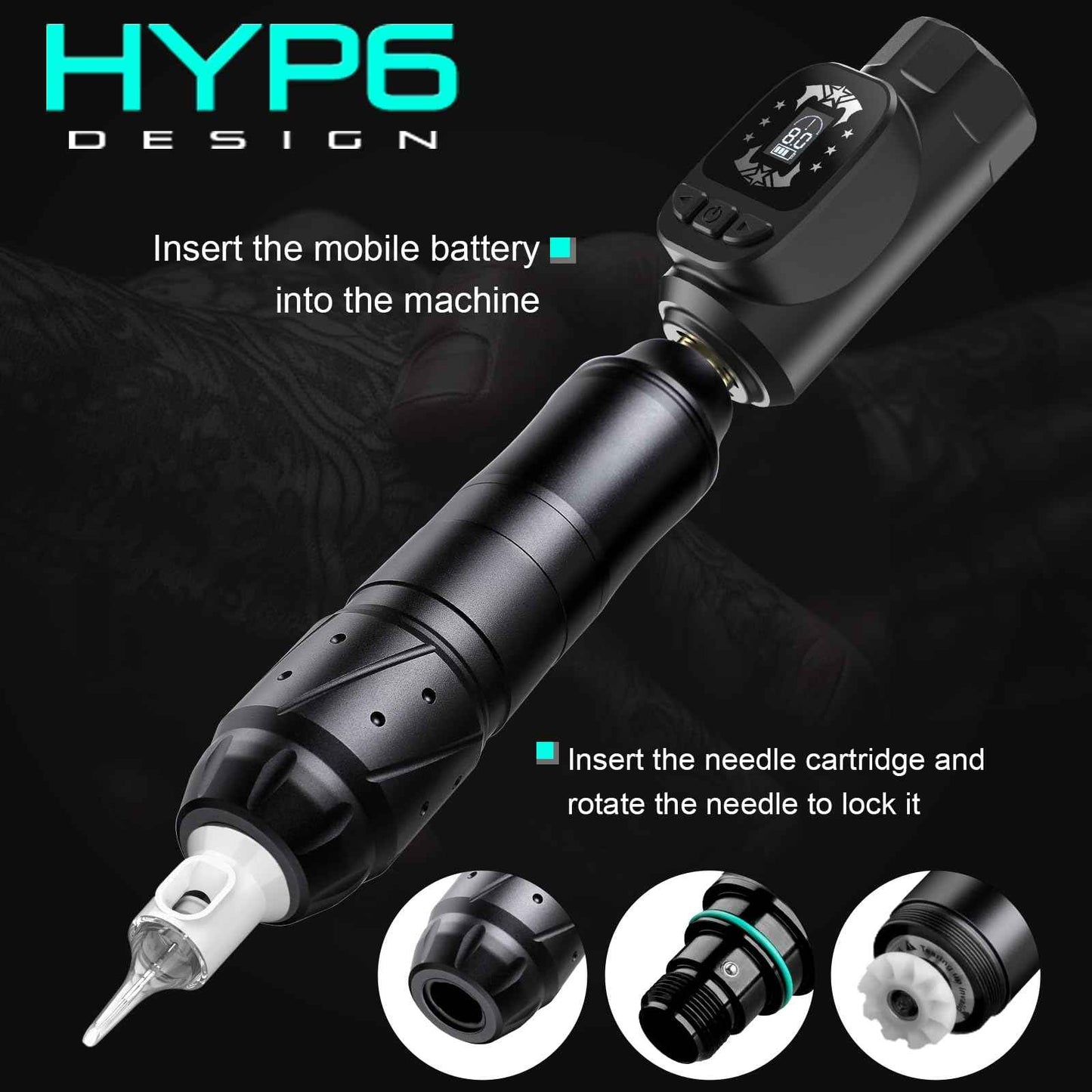 Wireless Rotary Tattoo Pen Machine Style Supply Coreless Motor 1600mAh Battery Power with Two Battery EM155KITP155-1