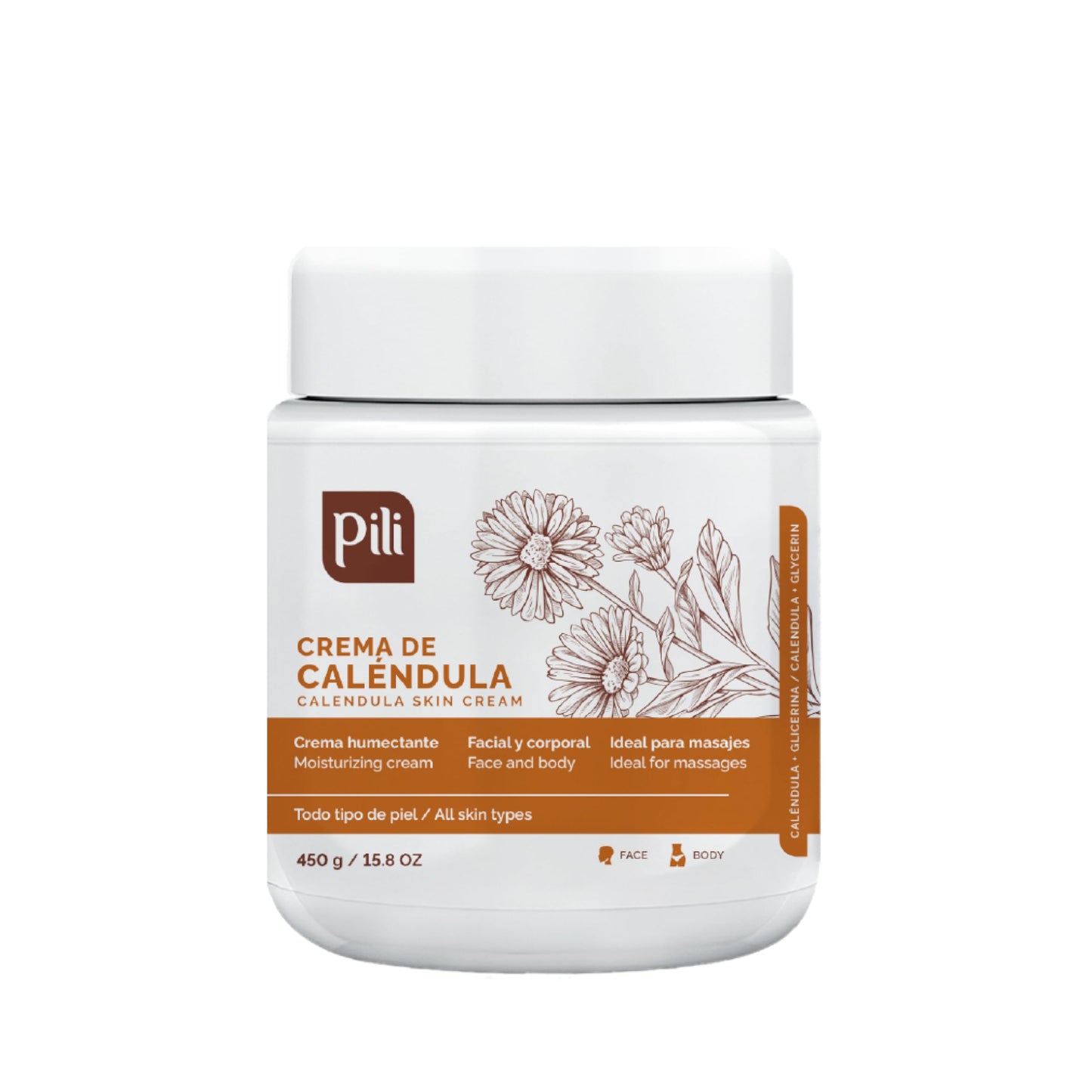 Pili Natural Calendula Cream - Moisturizing Cream for Rough, Dry, or Chapped Skin (15 oz)