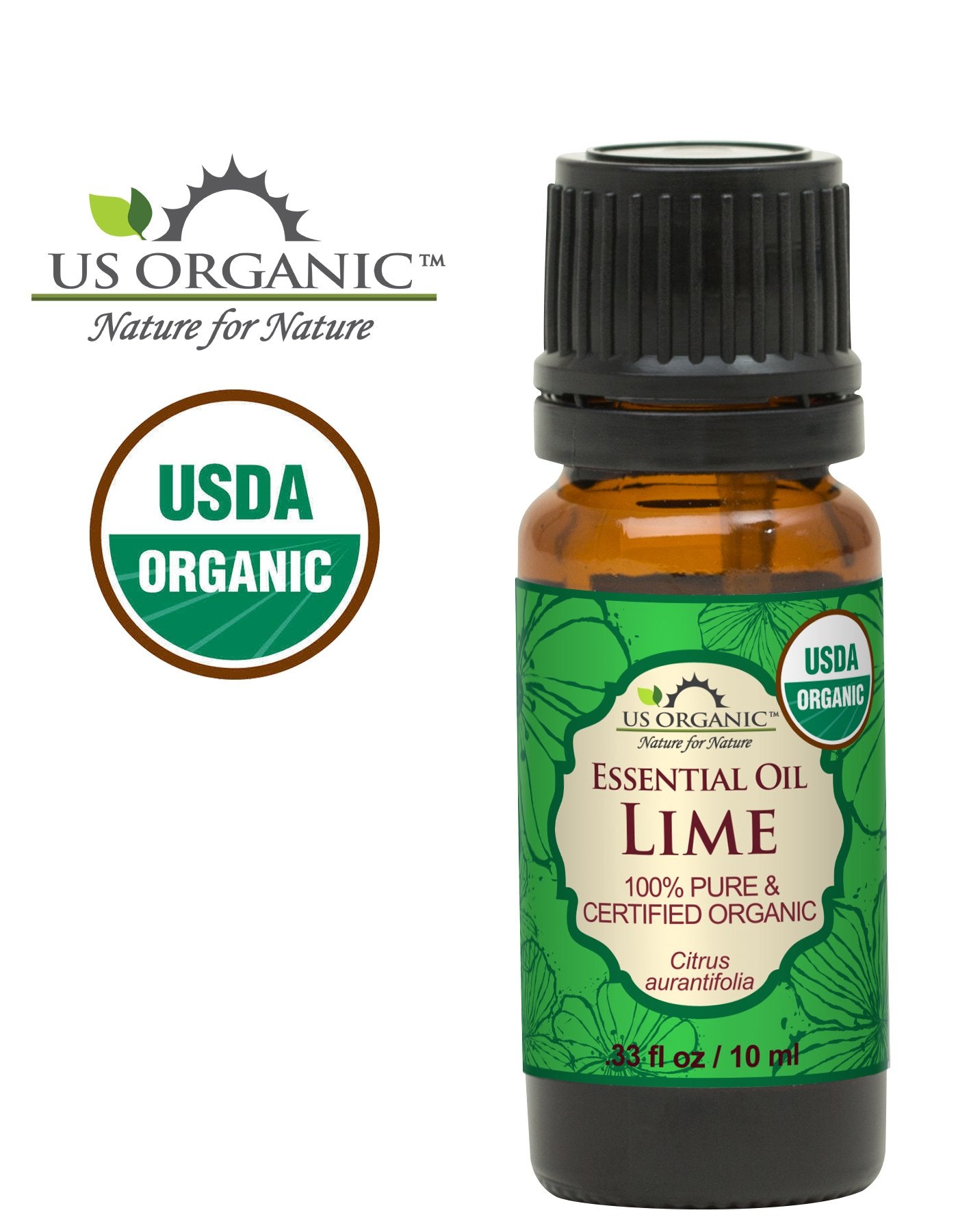 US Organic Lime Essential Oil - Certified Organic, Steam Distilled - W/Euro droppers (More Size Variations Available) (10 ml / .33 fl oz)