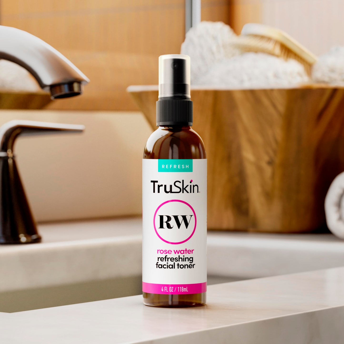 TruSkin Rose Water Toner for Face – Refreshing Toner Made with 100% Rose Water, Gently Hydrates and Revitalizes – Skin Care to Refine and Balance Skin for a Healthy-Looking Complexion, 4 fl oz