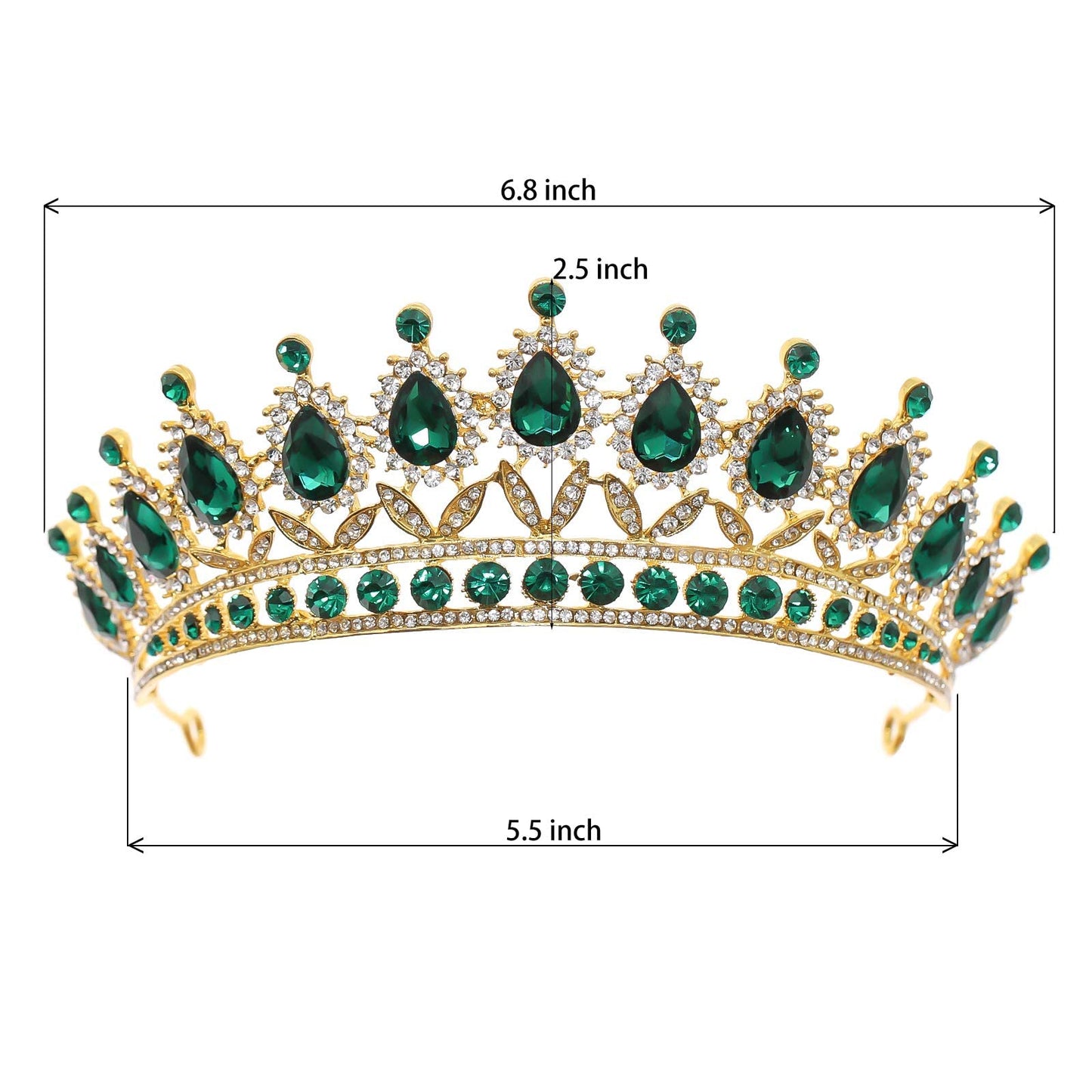 FORSEVEN Queen Princess Tiaras and Crowns Bridal Headband Women Girls Prom Party Diadem Wedding Hair Jewelry Accessories (Gold Green)