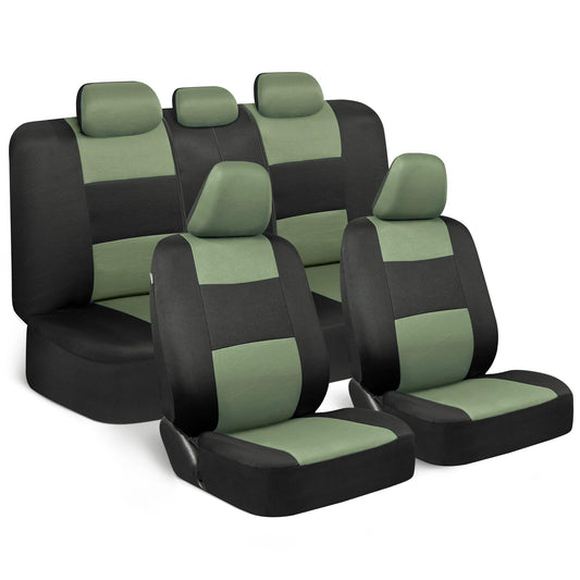 BDK PolyPro Car Seat Covers Full Set in Green on Black, Front and Rear Split Bench Seat Covers for Cars, Easy to Install Car Seat Cover Set, Car Accessories for Auto Trucks Van SUV - Green