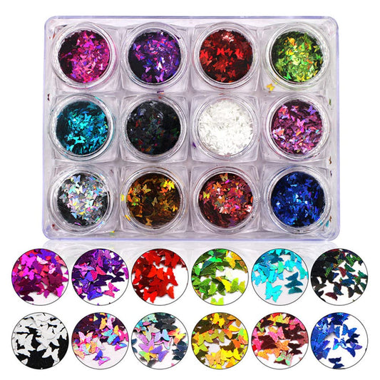 Yeslady Nail Art Butterfly Slice Sequins Paillette Laser Sparkly Flakes 3D Bow 12 Colors