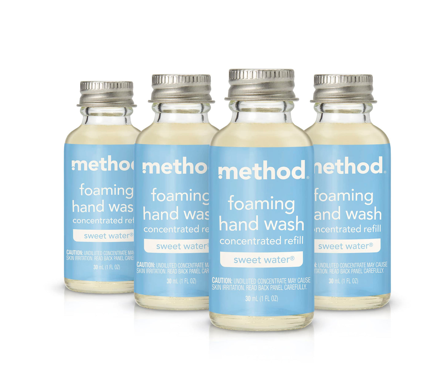 Method Foaming Hand Wash Concentrates Refills, Sweet Water, 4 Recyclable 1 fl oz Refills