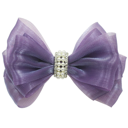 Dark Purple Bow for Girls Women Organza Ribbon Layered Hair Clip for Her Gift -1Pcs