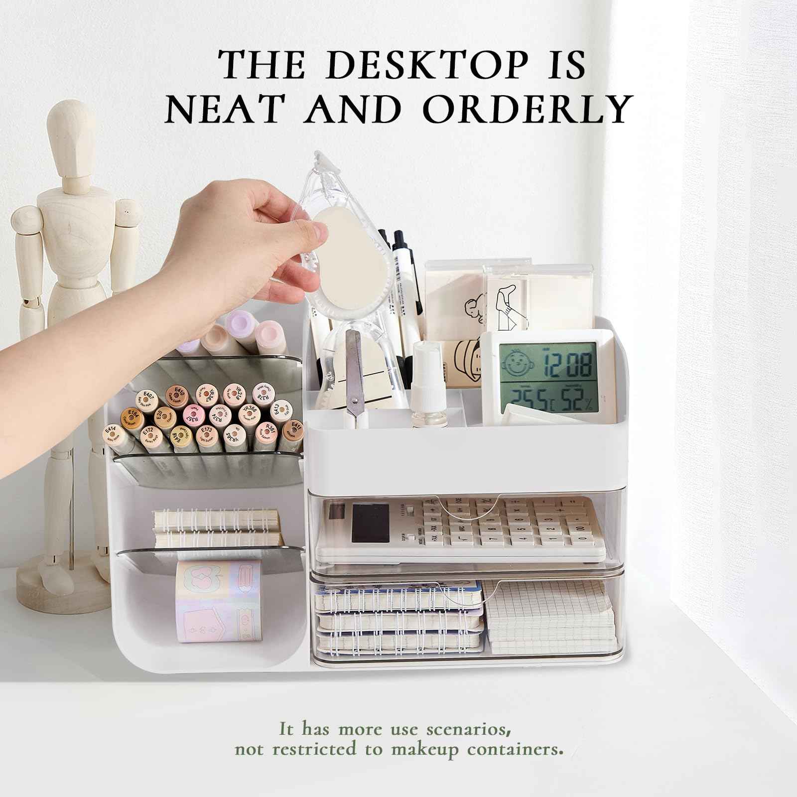 FZHZZ Makeup Organizer Countertop for Vanity, Cosmetic Organizer with Travel Makeup Brush Holder, Skincare Organizer & Storage with Drawers for Bathroom, Beauty Essentials, Eyeshadow, Lotions