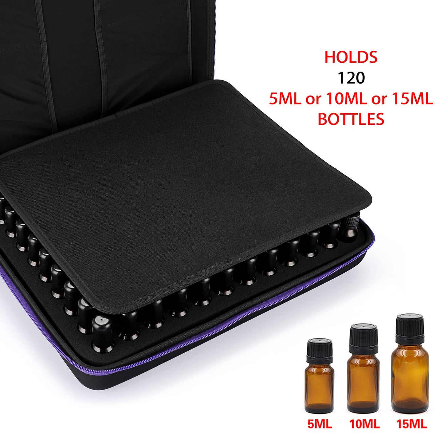 Hipiwe 120 Bottle EVA Essential Oil Storage Carrying Case Hard Shell Exterior Essential Oils Organizer Holder Traveling Bag with Foam Insert, Holds 5ml 10ml 15ml Essential Oils (X-Large, Black+Purple)