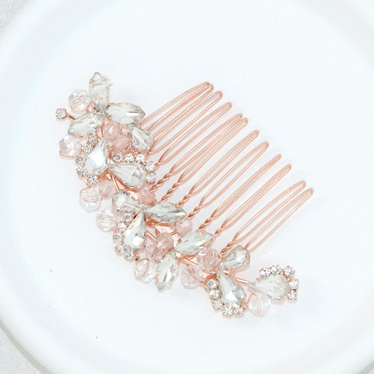 Crystal Wedding Hair Comb Silver Bridal Headpiece Bride Sparkly Rhinestone Hair Side Comb Bridesmaid Pearl Hairpieces Side Combs Hair Accessories for Women (Rose Gold)