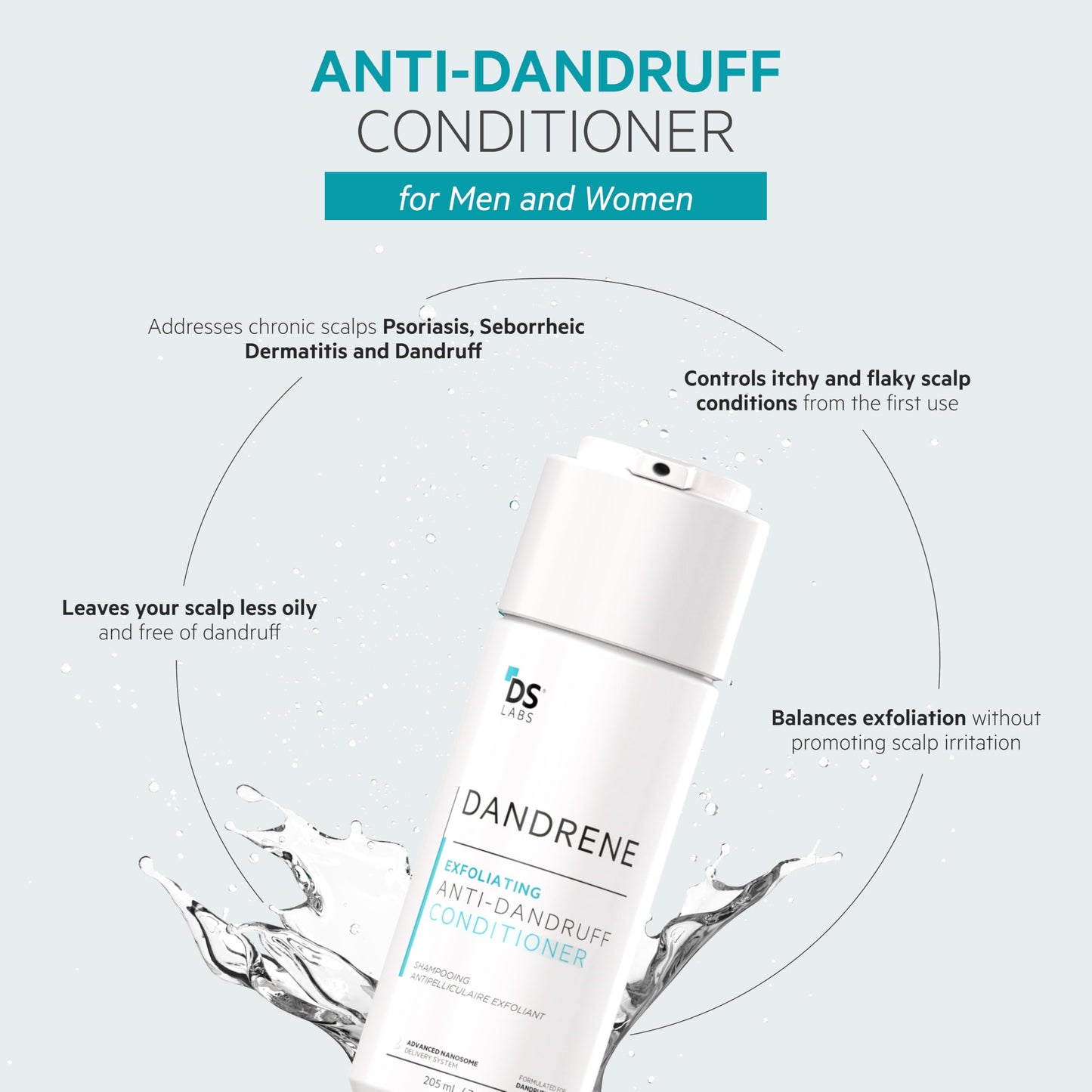 DS Laboratories Dandrene Anti Dandruff Conditioner - Itchy Scalp Hair Conditioner, Dry Scalp Dandruff Scalp Treatment, Seborrheic Dermatitis & Psoriasis Cleansing Conditioner, Moisturizing Conditioner