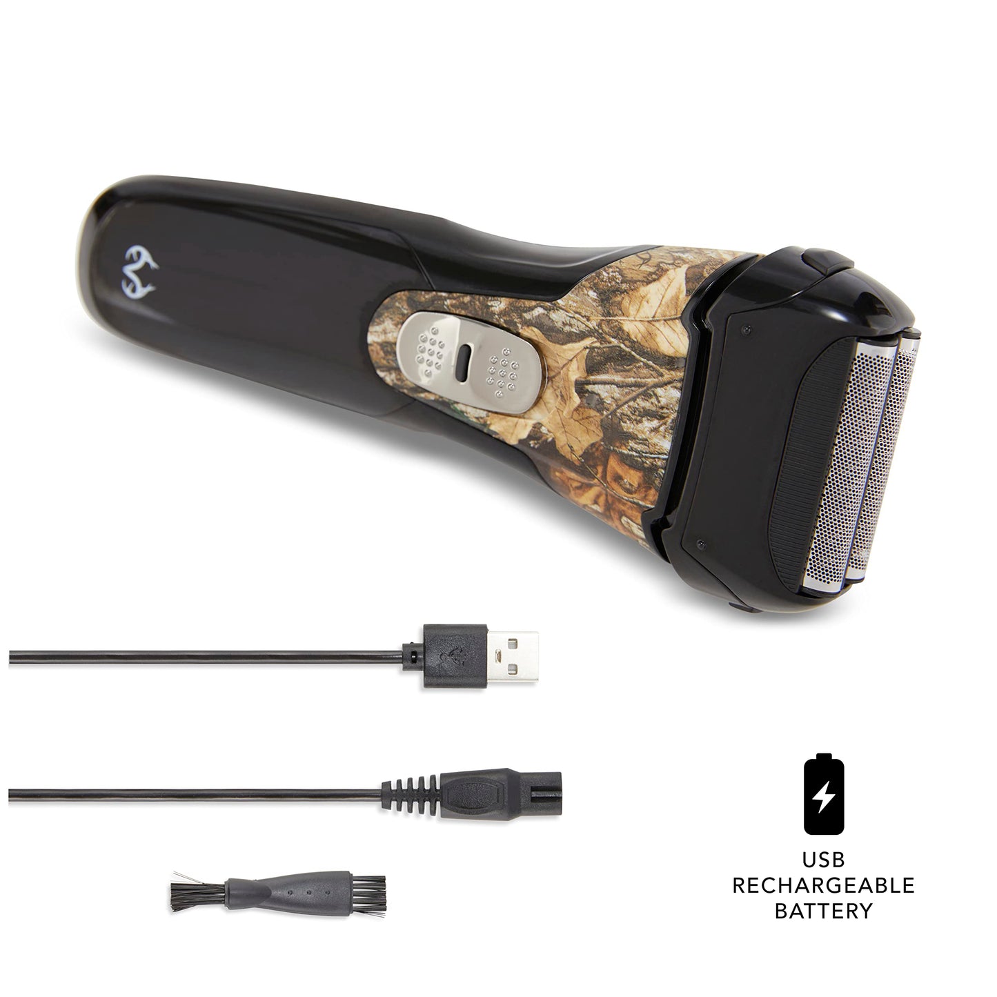 Realtree Premium Electric Shaver for Men’s Beard Shaving, Trimming, and Grooming, Cordless, 2 Blade Foil Shaver, Stainless Steel, USB Rechargeable with Lithium Ion Battery, Wet/Dry Use, LED Display