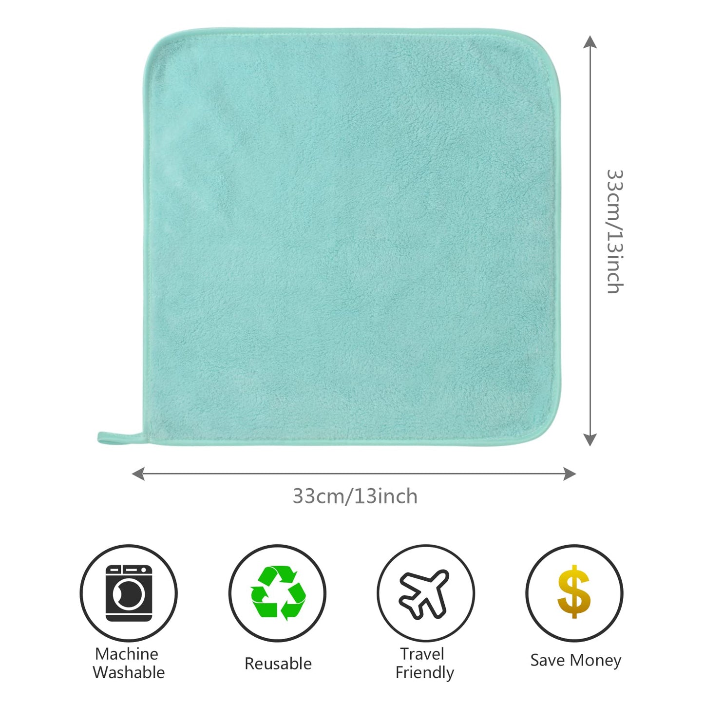 SINLAND Microfiber Face Cloths Reusable Makeup Remover Washcloths Super Soft and Absorbent Fingertip Face Towels for Sensitive Skin Women 13 x 13 Inch 6 Pack Light Blue