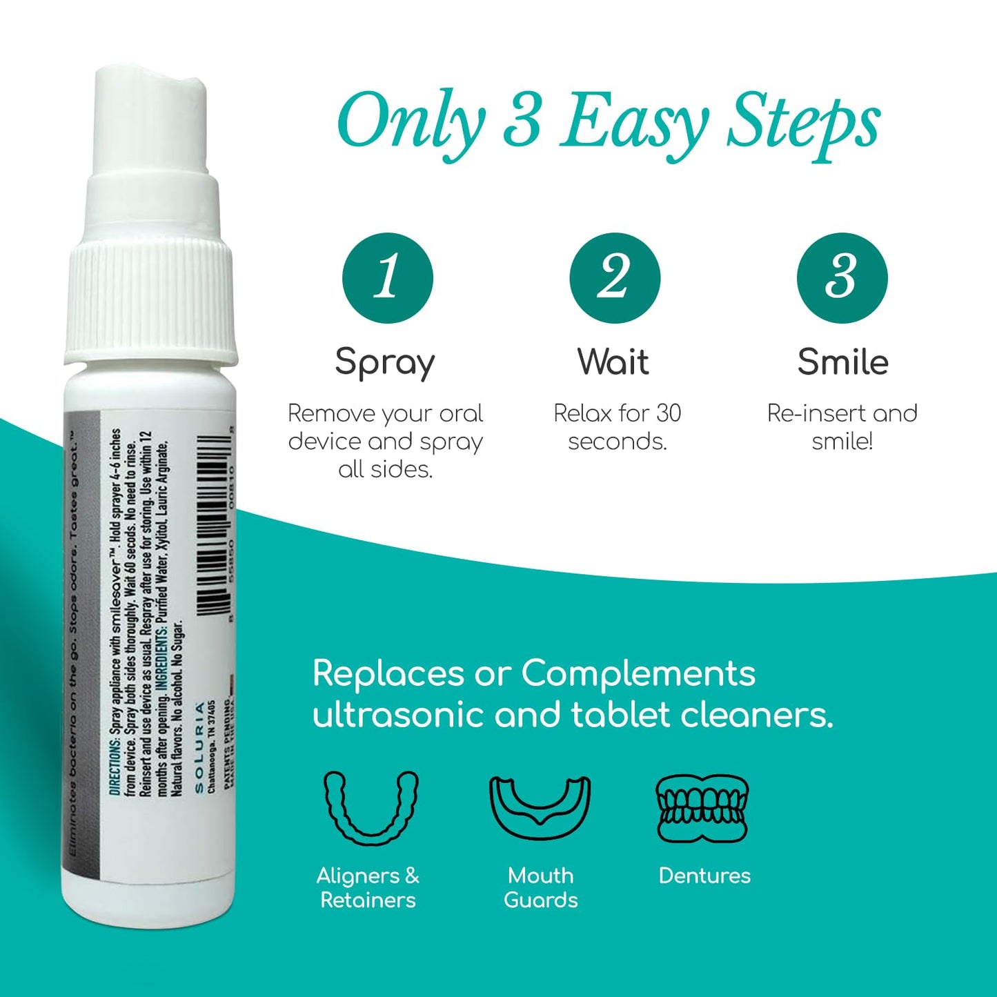 Smilesaver Retainer Cleaner Spray – Invisalign, Mouth Guard, and Denture Cleaner – Quick Oral Care for Aligner & Retainer Hygiene – Natural, Portable & Minty Fresh Oral Care Products (1oz) (Pack of 2)