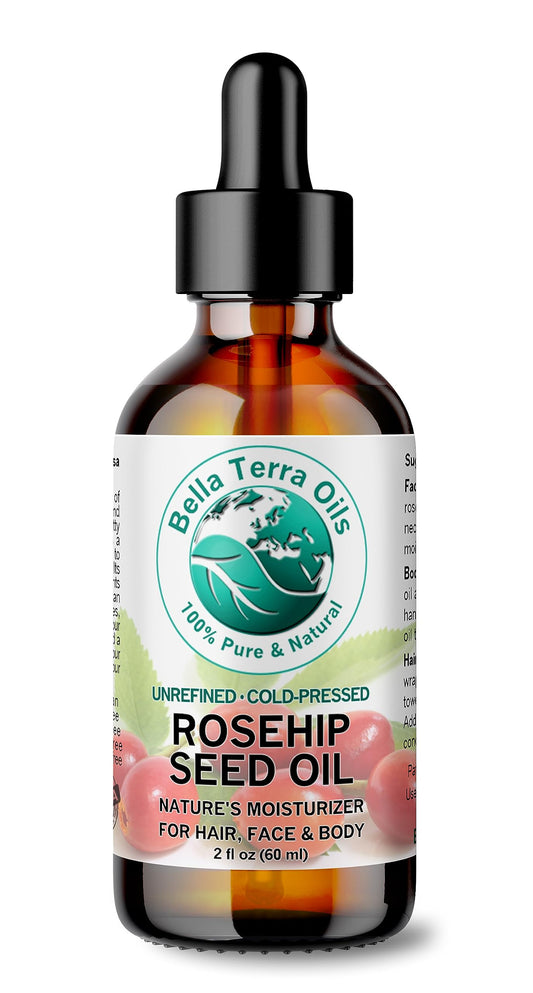 Bella Terra Oils - Organic Rosehip Seed Oil 2 oz - Cold-Pressed Elixir, Rich in Vitamin A, C, & E, Linoleic & Alpha-Linolenic Acid, Perfect Facial Emollient