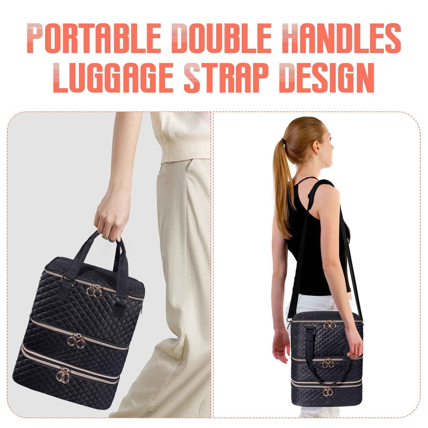 Nail Polish Organizer Case,3 Layers Nail Organizers and Storage With Detachable Holds 84 Bottles Nail Polish & Nail Lamp Large Nail Polish Organizer Bag ,for Manicure Tools, Nail Polish Kit (Black)