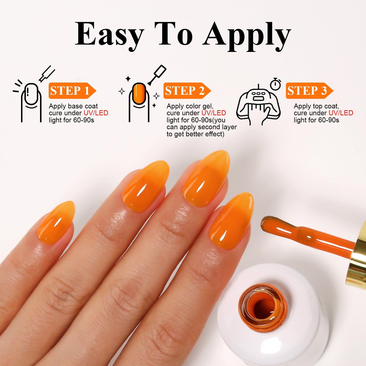 Imtiti Neon Gel Nail Polish, 0.5 Fl Oz Neon Orange Gel Polish Soak Off LED U V Nail Gel Polish Spring Summer Gel Nail Polish DIY Nail Art Starter Manicure Salon Gel Nail Kit for Women Girls