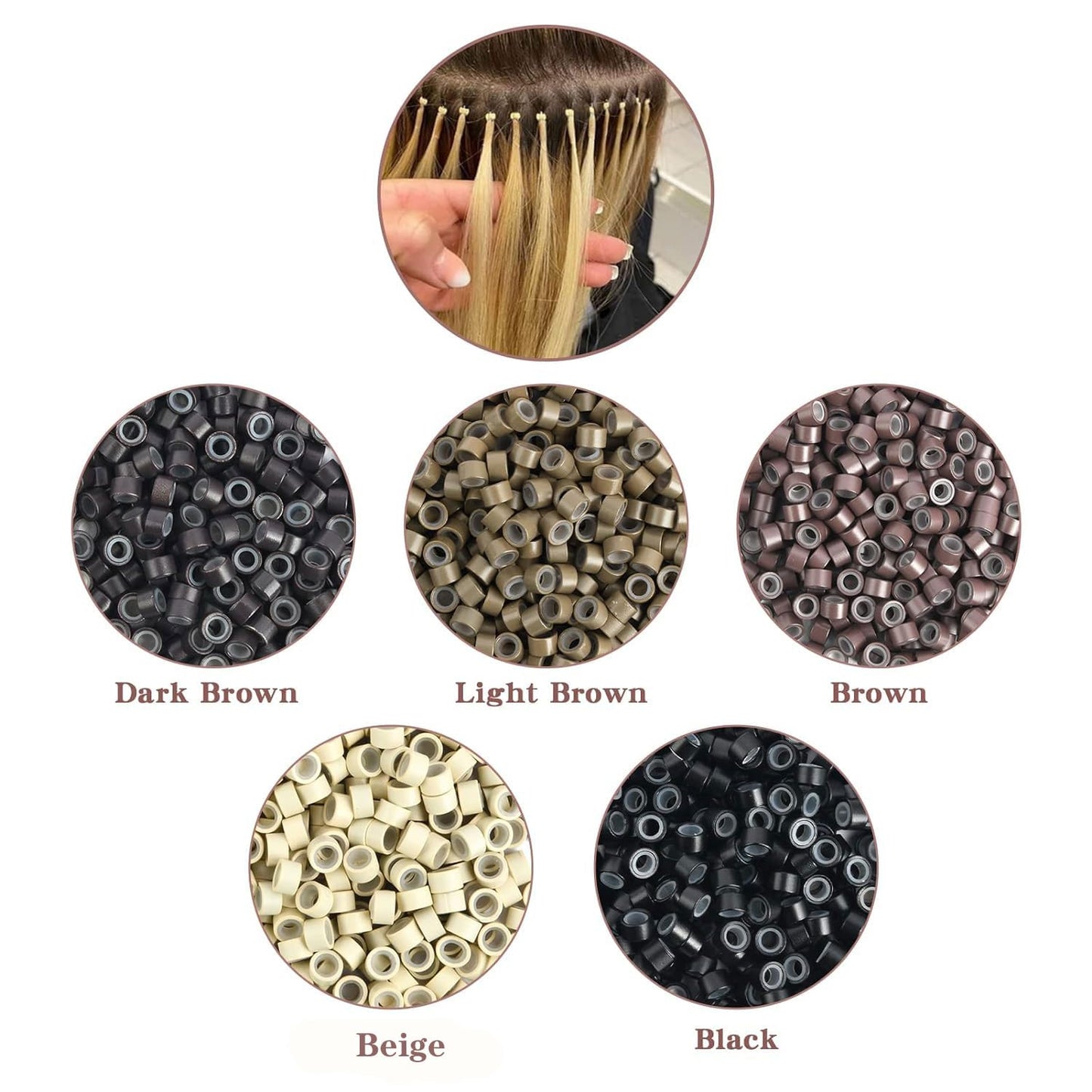 Hair Extension Beads, Microlink Beads, 5mm Silicon Beads for Hair Extensions,Silicone Lined Micro Links Rings Beads Hair Feather Extensions (Brown, 1000pcs)