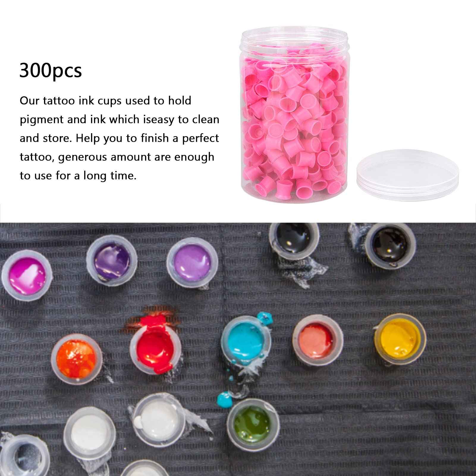 300Pcs Ink Cups Ink Cup Disposable Silicone Pigment Cup Eyebrow Lip Color Pigment Cup Mixed 300PCS Disposable Pigment Ink in 12mm Cups