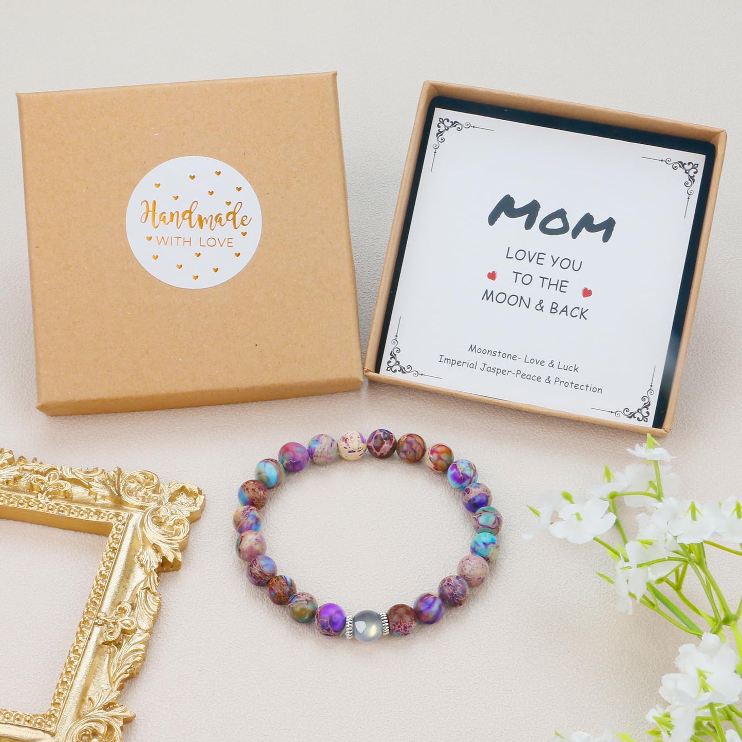 Gifts for Mom Birthday Gifts from Daughter Son, Mom Bracelet with Moonstone Beads for Women as Christmas Mothers Day Valentines Gifts, Mother Jewelry as Birthday Mom Gifts for Mama from Daughters