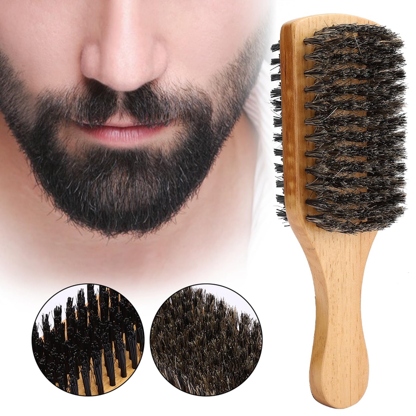 ZJchao Double Sided Beard Brush, Mustache Brush Double Sided Men's Brush Hair Brushes Facial Brush for Beard Care Bristle Nylon Mustache Comb with Wooden Handle Beard Grooming