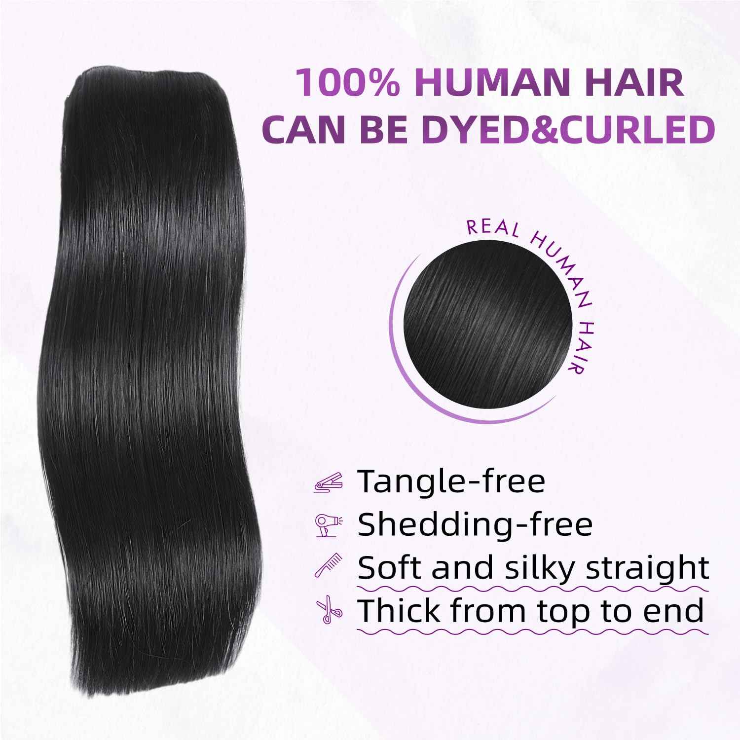 Nuzusa Clip in Hair Extensions Real Human Hair,100% Seamless Remy Human Hair Straight,Clip Extensions for Women, 8pcs Per Set with Double Weft,1B Natural Black,16inch 90g/3.2oz