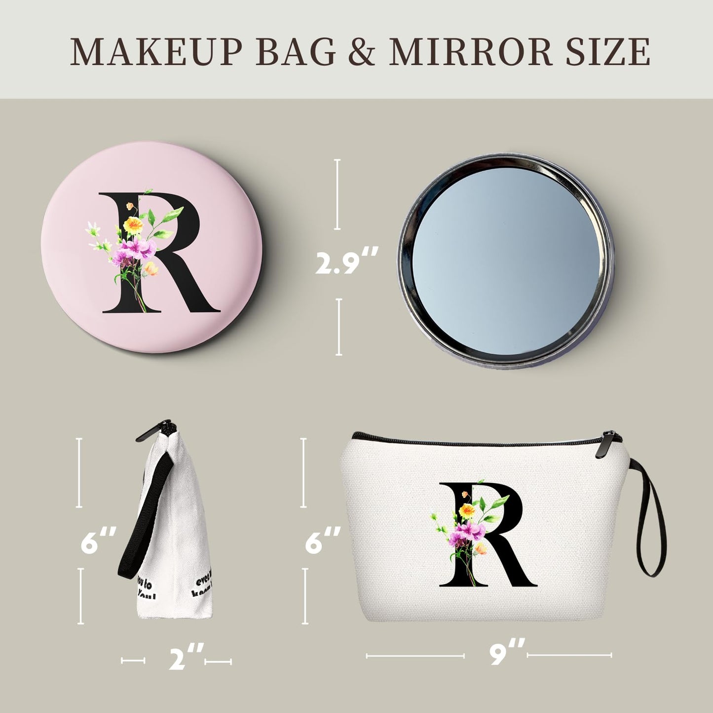 SEAMOON Personalized Makeup Bag,Women Gifts for Birthday,Unique Gifts for Women,Mother Gift,Makeup Bag with Mirror,Birthday Gifts for Friends Female,Personalized Gifts,Letter R