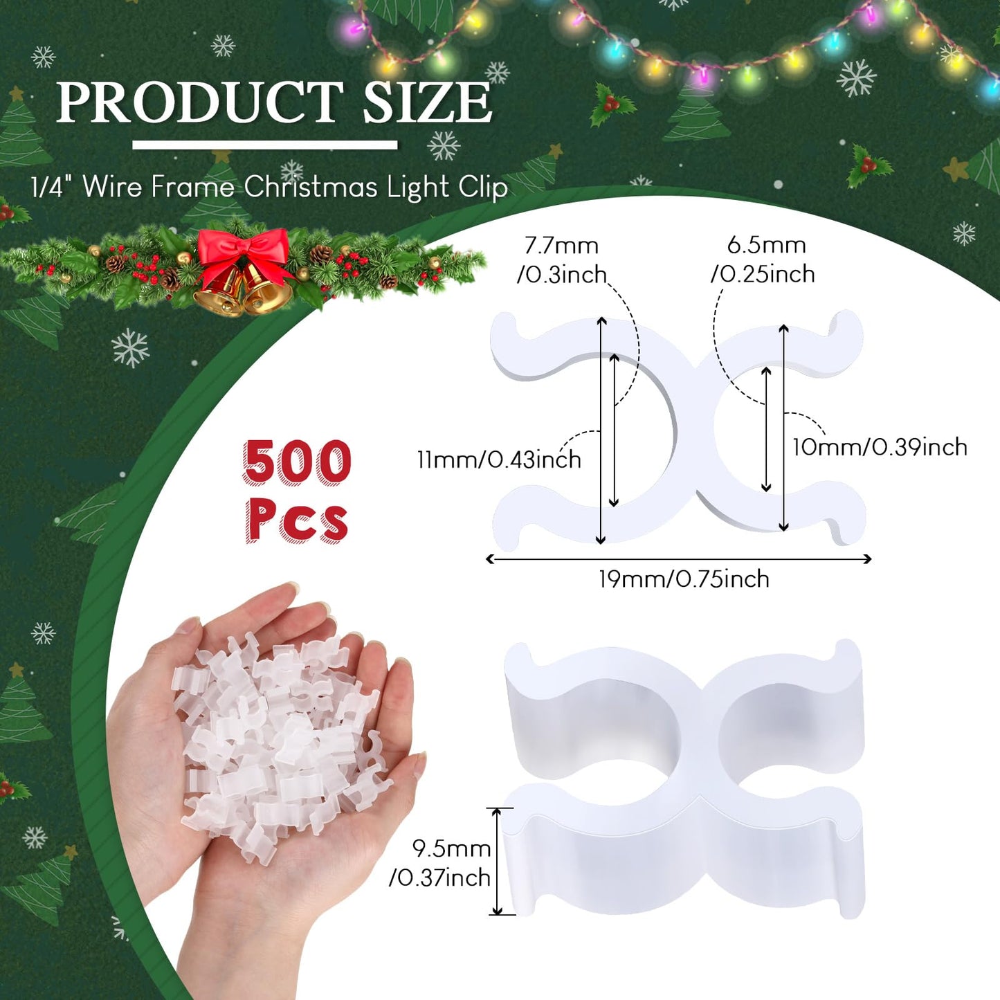 Geetery 1/4" Wire Frame Christmas Light Clip 1/4" Christmas Deer Clip Plastic Mini Light Clip Outdoor Light Clip for Metal Reindeer Xmas Decoration Outside Hanging String Lights (White,500 Pcs)