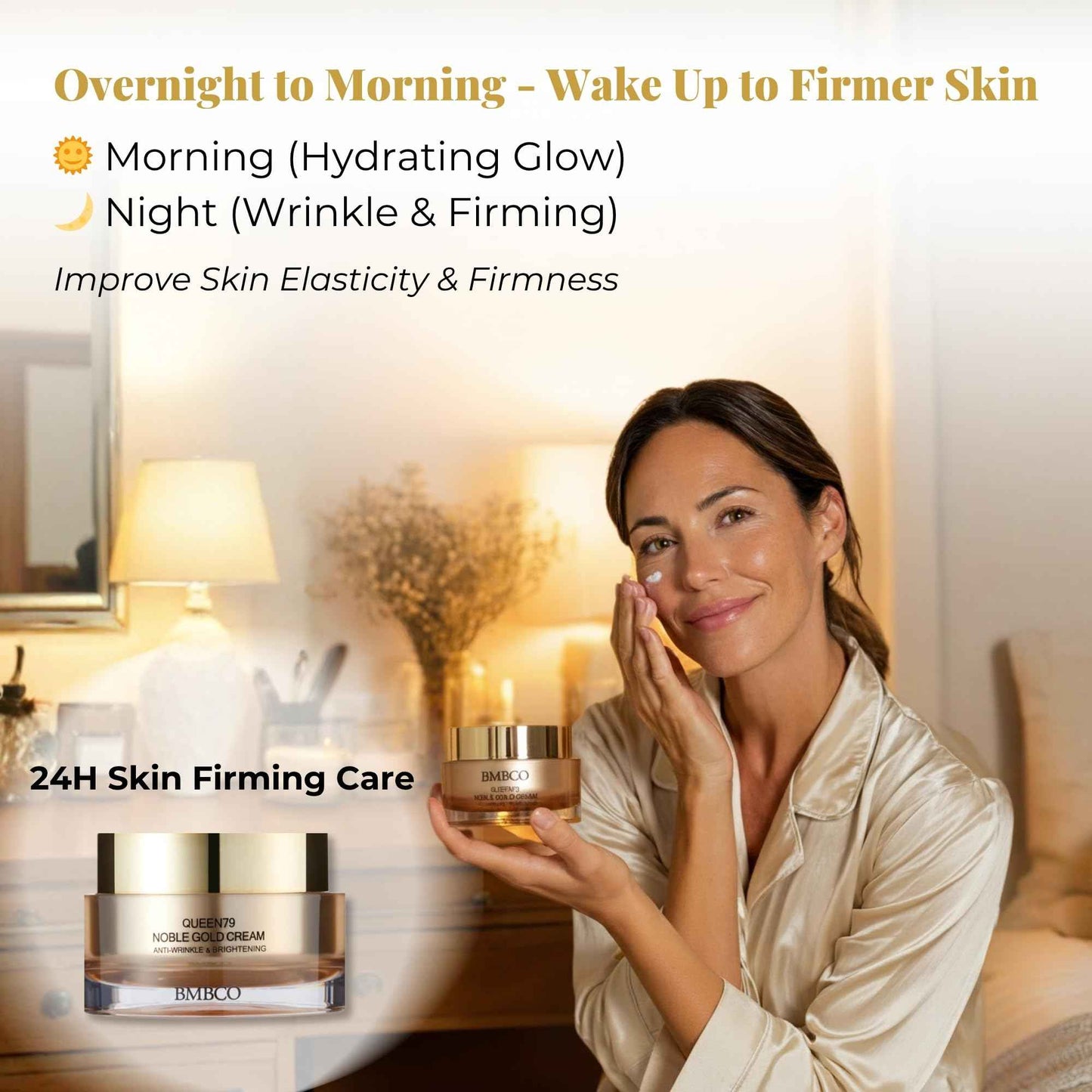 BMBCO 24K Gold Firming Cream – Hydrating Korean Moisturizer with Collagen & Hyaluronic Acid | Improves Elasticity & Visible Radiance | For Face, Neck & Eyes – 50ml