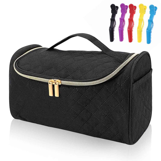 FRMARCH Travel Storage Bag Compatible with Dyson Airwrap Styler, Portable Travel Organizer with Clips for Airwrap Hair Styler Case and Attachments, Cosmetic Travel Cases with Hanging Hook, Black