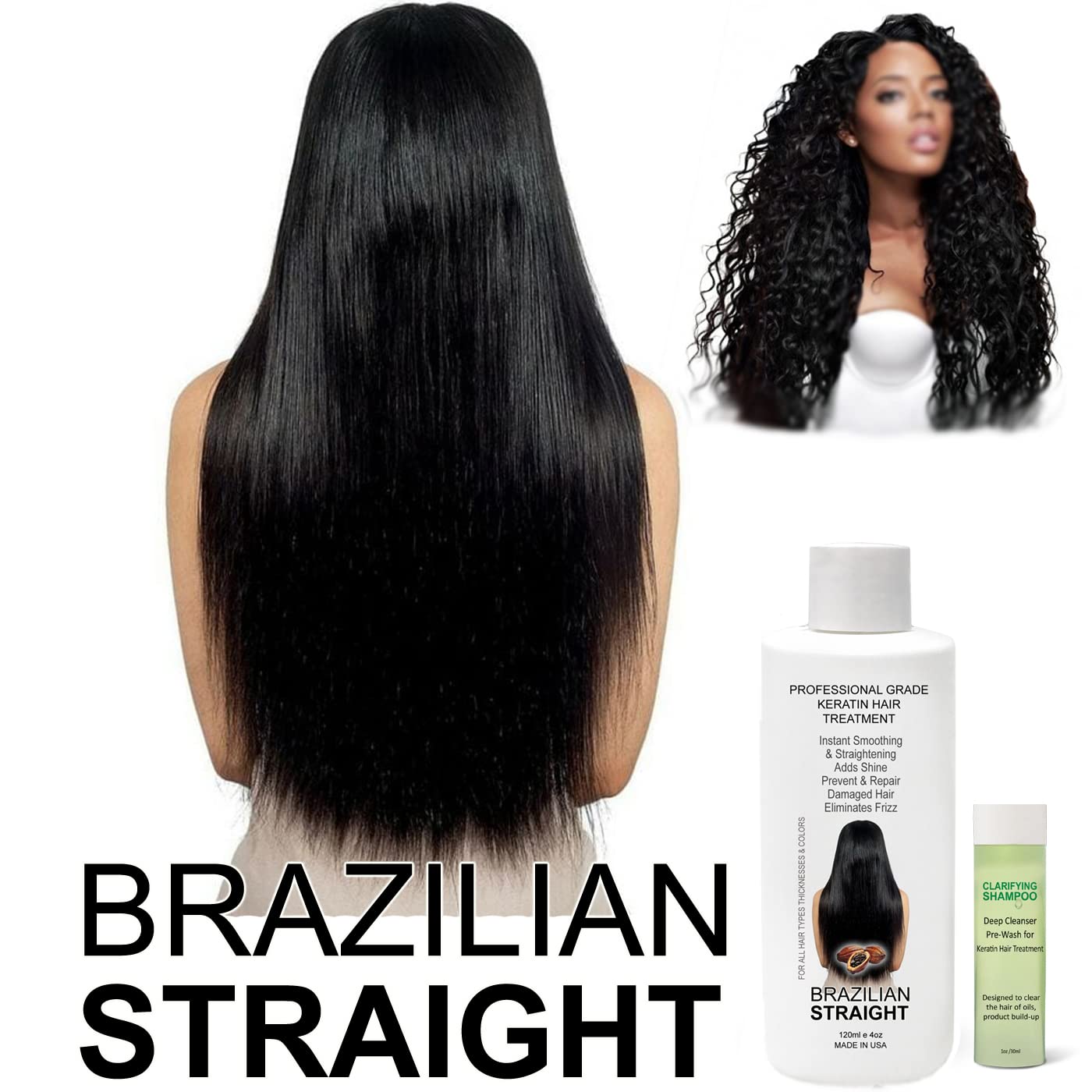 Real BRAZILIAN STRAIGHT Keratin Straightening Treatment Kit Pro Result Keratin Protein Arganoil Collagen Amino Acid Straight shiny Hair Salon Results Lasts 3-9 months All Hair thicknesses, colors