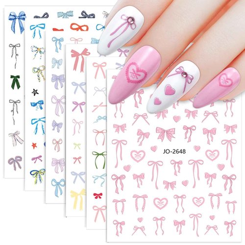6 Sheets Bow Nail Sticker 3D Embossed Self-Adhesive Color Bow Art Nails Decals 5D Design Stickers Supplies for Women Girls Manicure Decoration 807-8