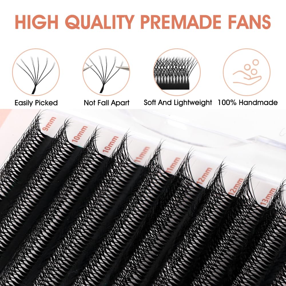 NATUHANA WW Clover Eyelash Extensions 0.07mm D Curl 8-12 Mixed Tray Double 6D lashes Supplies Premade Fans Russian Volume Faux Mink 12Rows/Case W Shape Lash Extensions (d6D black;0.07 D, 8-12 MIX)