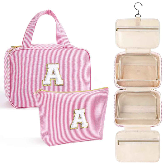 YOOLIFE Christmas Gifts for Women Teenage Girls Stocking Stuffers, Initial Hanging Toiletry Bag for Women Teen Girl, Travel Toiletry Bag Gifts for Mom Daughter Sister Friends, Letter A, Pink