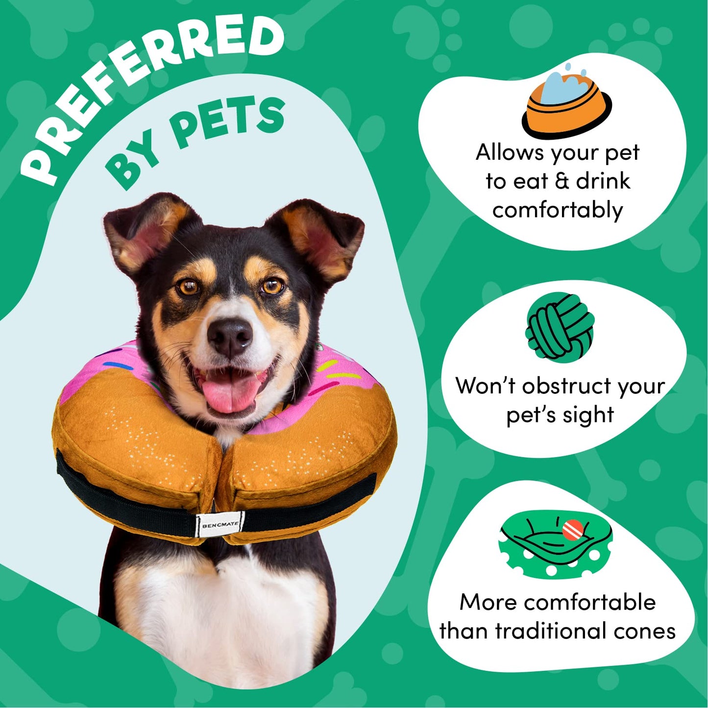 BENCMATE Protective Inflatable Collar for Dogs and Cats - Soft Pet Recovery Collar Does Not Block Vision E-Collar (Small, Donut-Strawberry)