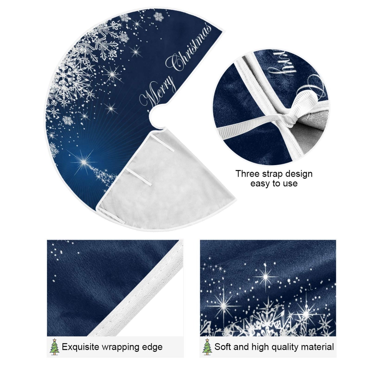 ATTX Winter Blue Snowflakes Christmas Tree Skirt Home Christmas Decoration Large Round Tree Skirt 47.2 Inches