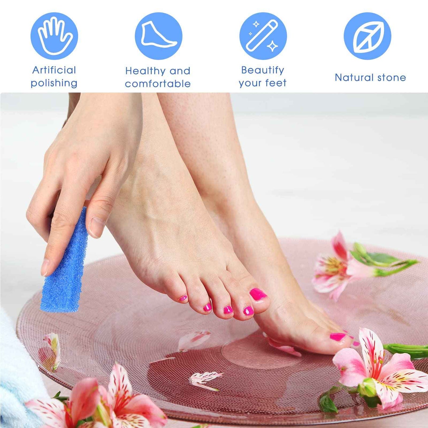 Therwen 400 Pcs Disposable Pumice Stone for Feet Blue Foot Scrubber Dead Skin Callus Remover for Salon Spa Home