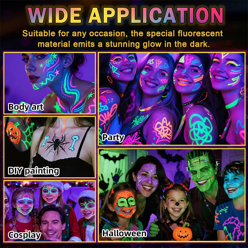 12-Color UV Glow Face & Body Paint Markers - Neon Black Light