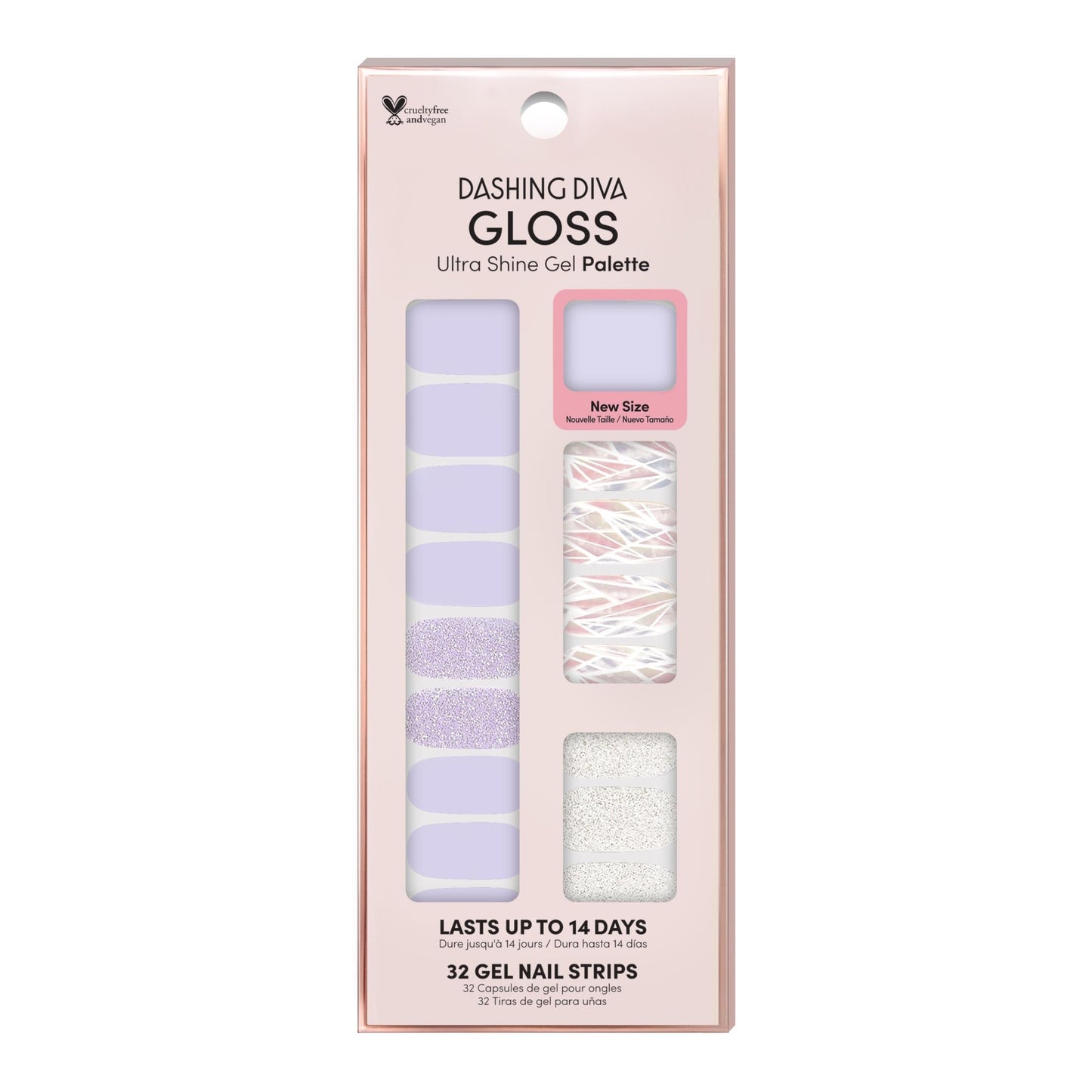 Dashing Diva Gloss Nail Strips - Gleam Queen | UV Free, Chip Resistant, Long Lasting Gel Nail Stickers | Contains 32 Nail Wraps, 1 Prep Pad, 1 Nail File