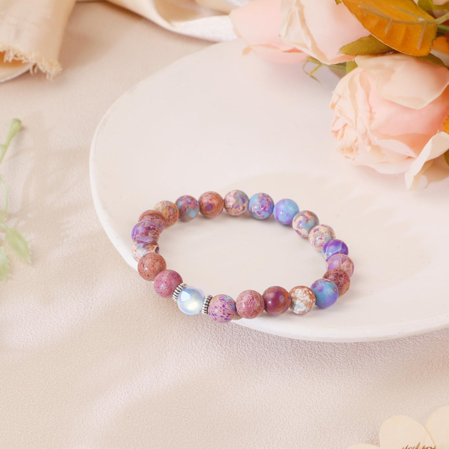 Sereney Happy 50th Birthday Gifts for Her, Natural Stone Bracelet As 50th Birthday Gifts for Women Funny, 1974 Birthday Moonstone Bracelet as Cool Gifts for 50 Year Old Women Mom Sister Grandma Friend