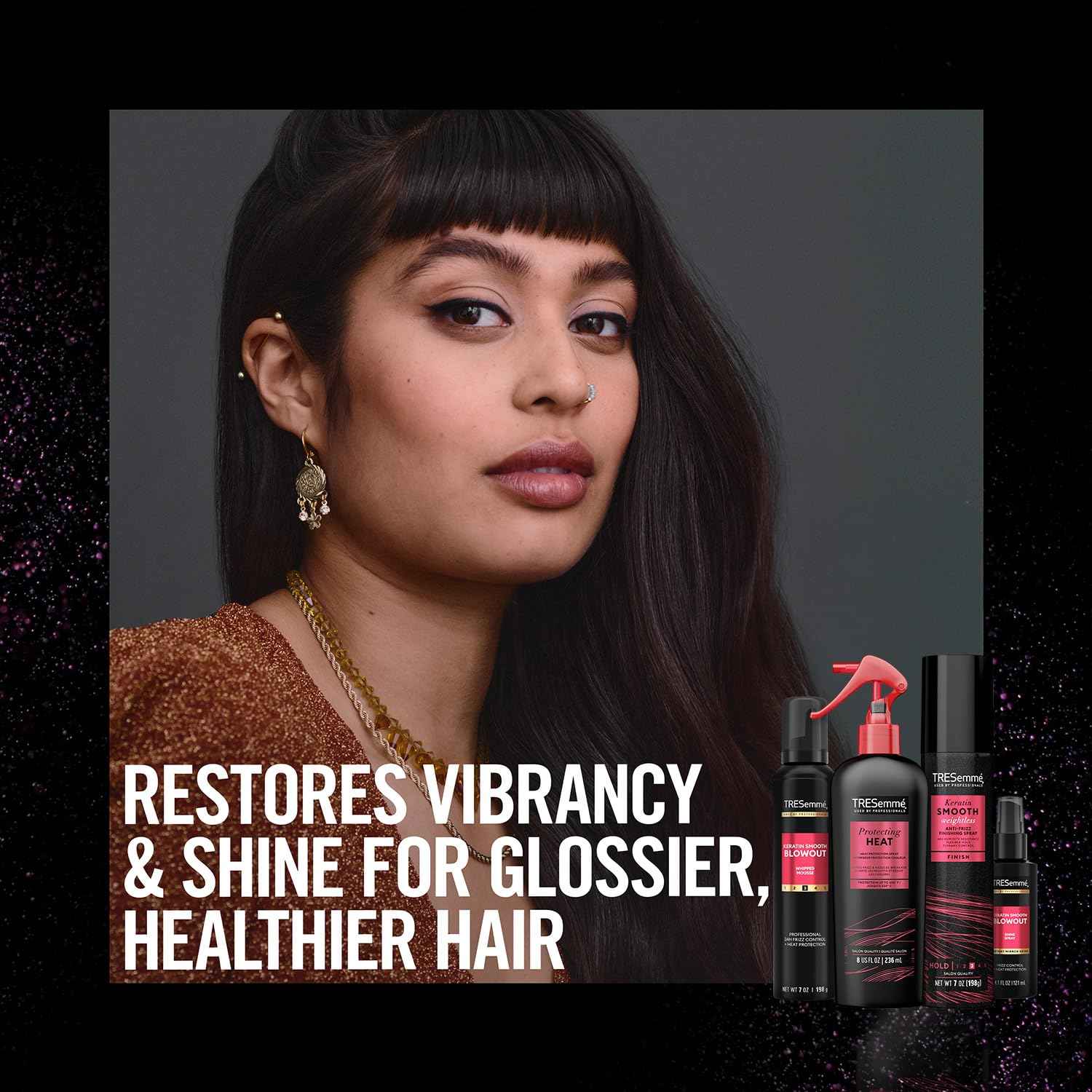 TRESemmé Keratin Smooth Blowout Hair Styling Bundle – Mousse + Finishing, Protecting Heat & Shine Sprays, Frizz Control