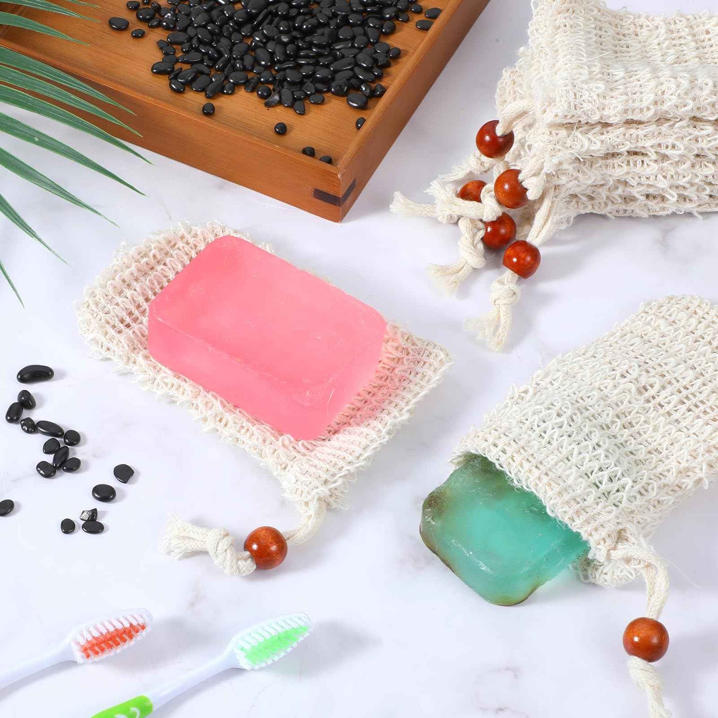 cobee 50 Pcs Soap Saver Bags, Mesh Exfoliating Bar Soap Pouch Sisal Soap Saver Drawstring Soap Holder Plastic-Free for Shower Soap Foaming and Drying