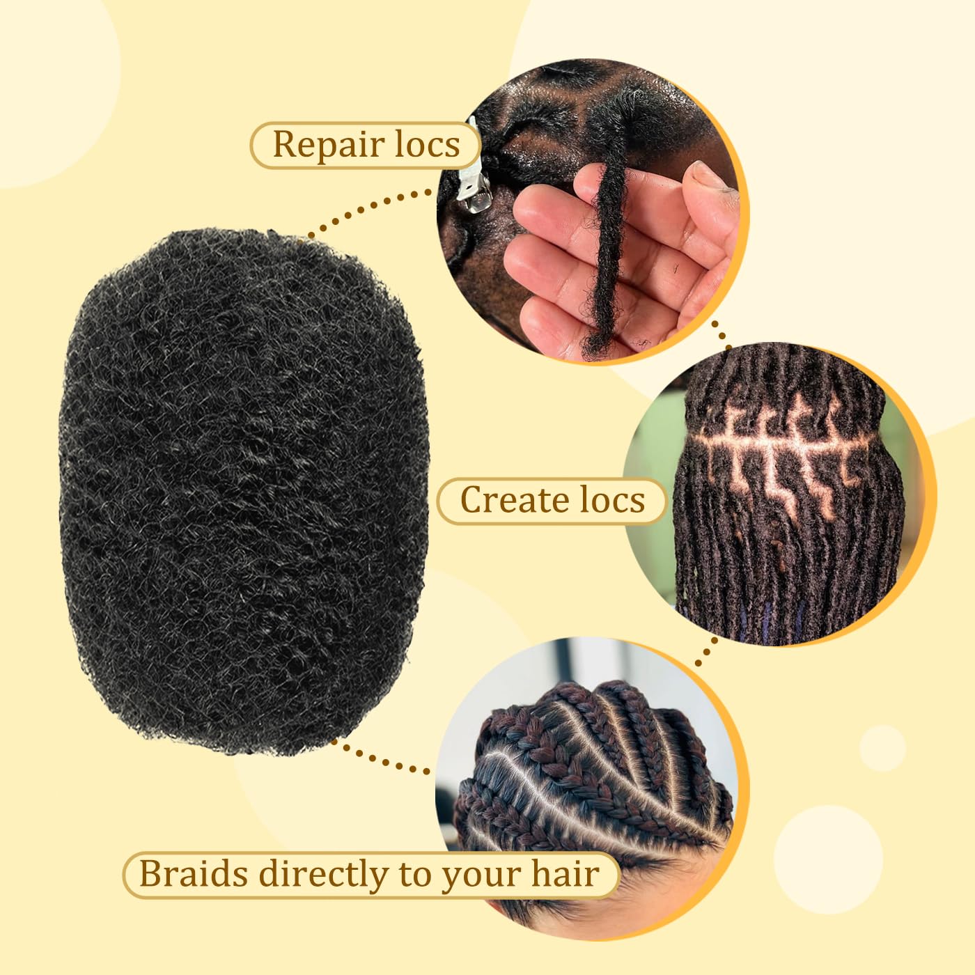 BangkeBeauty Afro Kinkys Bulk Human Hair 14 Inch Afro Kinkys Bulk 100% Human Hair for Dreadlock Extensions,Repair Locs,Braiding Twists,Afro Kinky Bulk Can be Dyed and Bleached(1B, 14inch)