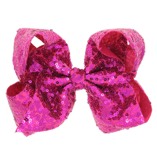 Love Fairy Girl's 8'' Fashion Big Bow Hairpin Sequins Hair Clip for Daily Life Travel Party Festivals (Fuchsia)