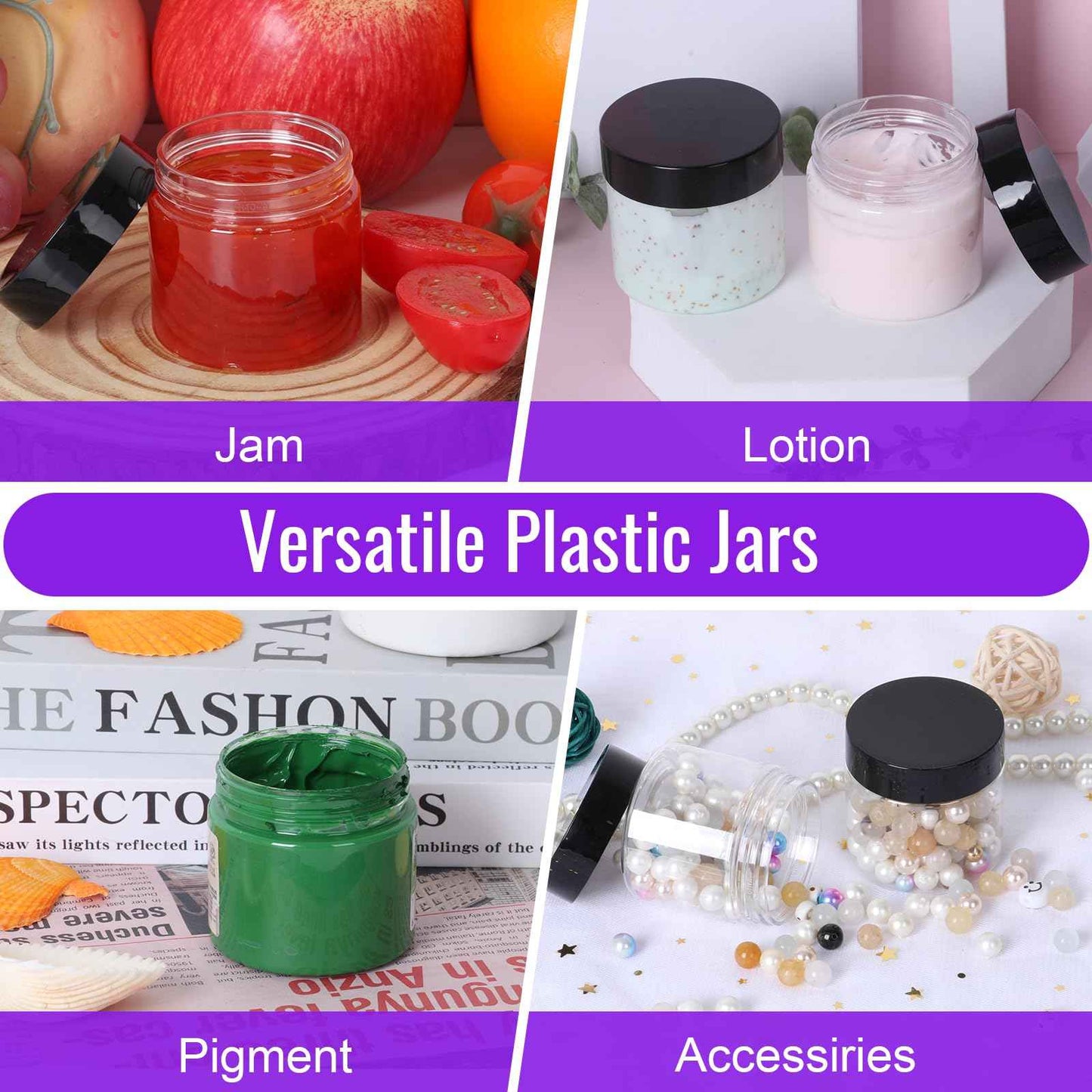 Jaisie.W 2 oz Plastic Jars with Lids 48Pack,Empty Small Plastic Jars with Lids for Storage, Round Clear for Cream,Lotion,Powder,Ointment(2fl.oz,set of 48)