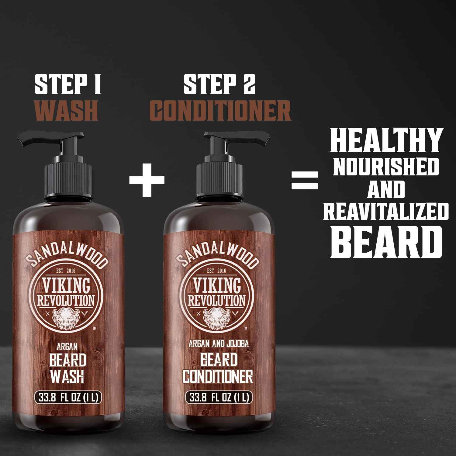 Viking Revolution Sandalwood Beard Conditioner for Men with Argan Oil and Jojoba Oil - Beard Softener and Strengthener Natural Beard Conditioner - Beard Care Moisturizer with Aloe Vera (33.8 Fl oz)