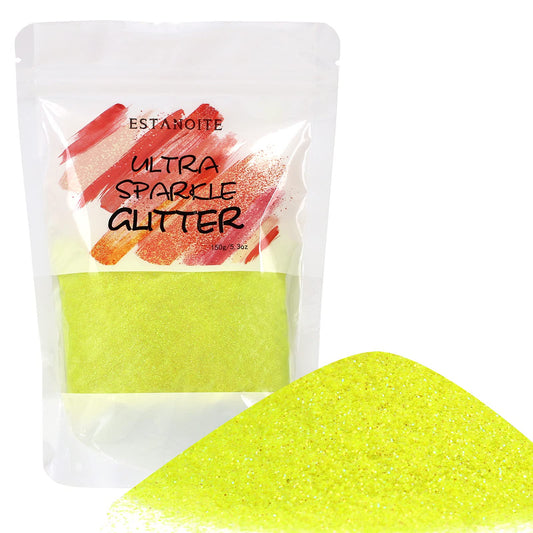 Iridescent Glitter Powder, 150g Multi Purpose Dust Powder for Arts & Crafts, Ultra Fine Glitter for Nail Decoration Face Eye Body Hair and Festival Weddings Flowers (Neon Yellow)