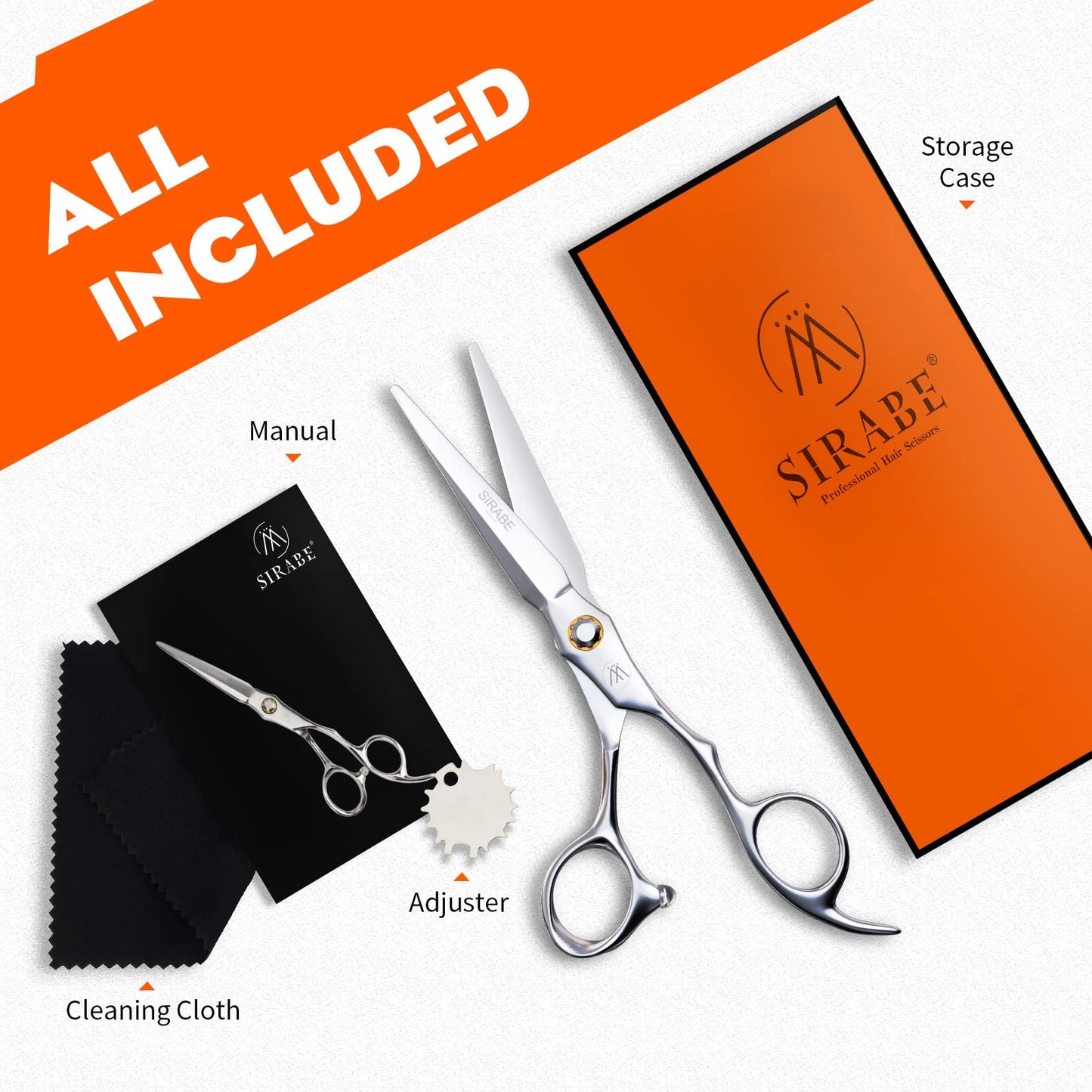 Sirabe HIGH-END Professional Hair Scissors, Ultra Sharp Blades for Precise Cutting, Hair Cutting Scissors Barber Shears Haircut Scissors, Made of 440C Stainless Steel for Salon Hairdressing