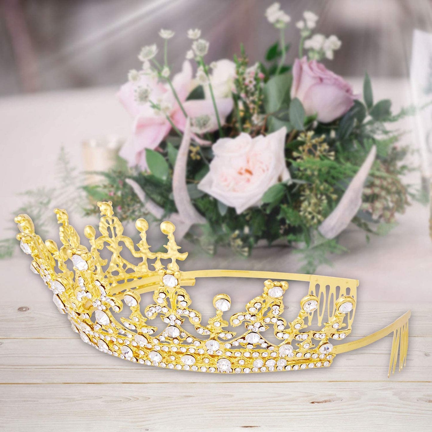 Vofler Tiaras and Crowns for Women Queen Gold Crystal Rhinestone Hair Jewelry Decor for Ladies Little Girls Bridal Bride Princess Birthday Wedding Pageant Prom Halloween Costume Party with Combs