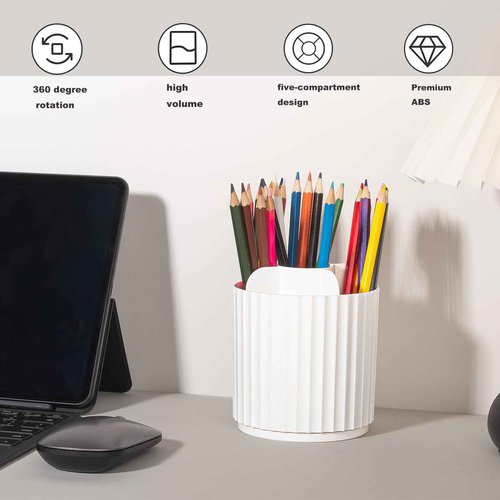 Anyoifax Makeup Brush Holder Organizer 360°Rotating Make Up Brushes Container for Vanity, Spinning Cosmetics Storage Cup, Stripe White